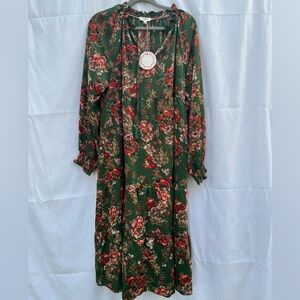 Umgee Green Floral Midi Dress